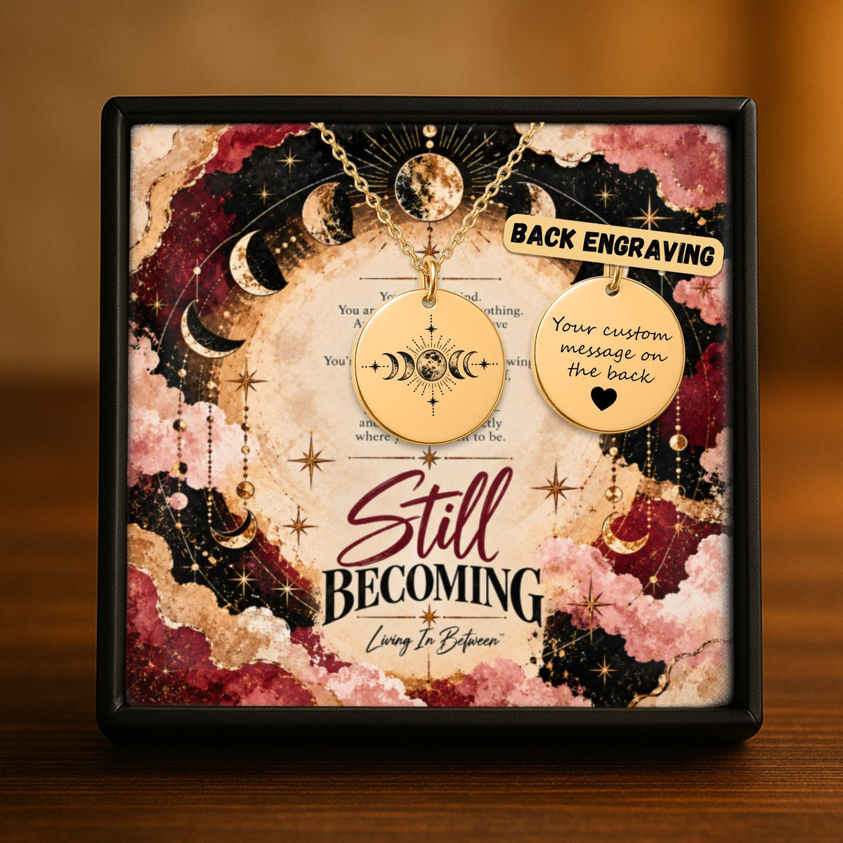 Still Becoming — Moon Phase Necklace  Upload Your Own Design