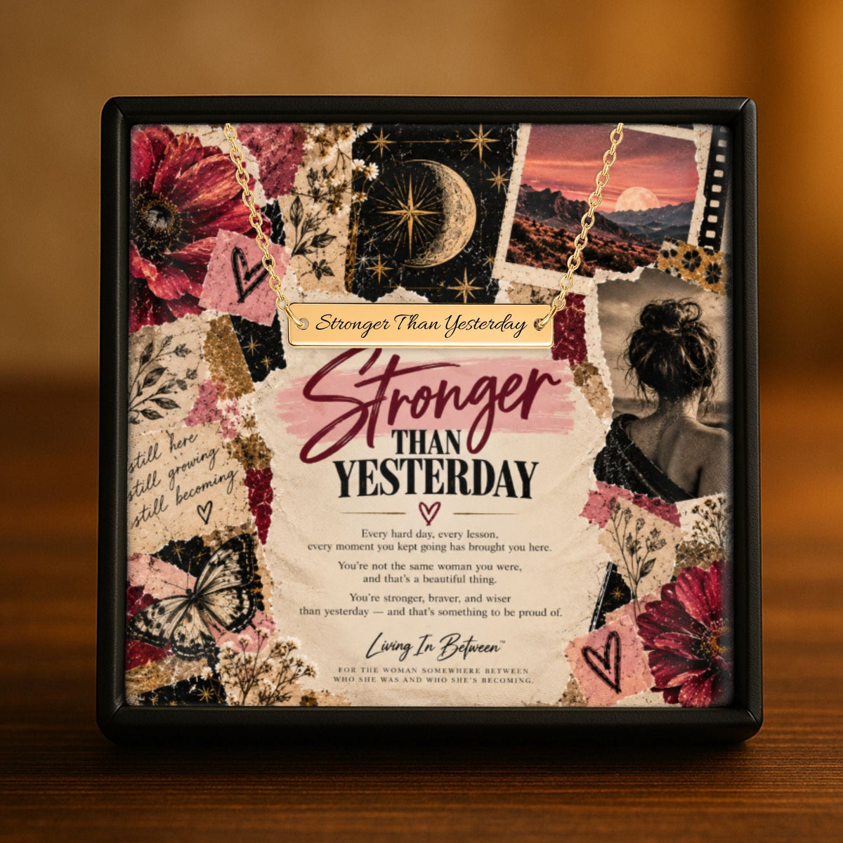 Stronger Than Yesterday — Engraved Bar Necklace  Upload Your Own Design