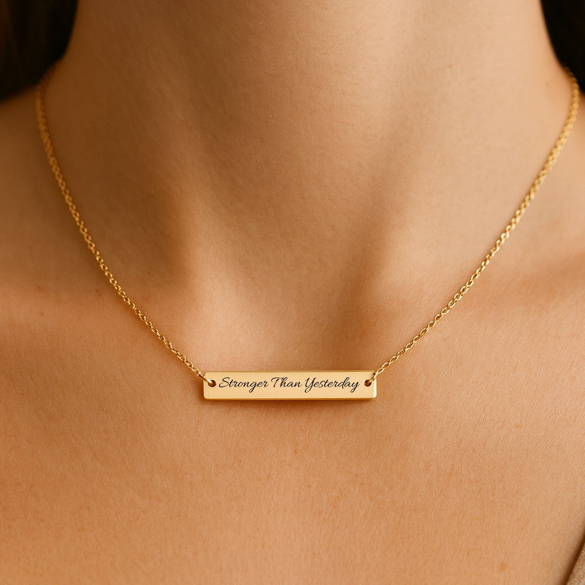 Stronger Than Yesterday — Engraved Bar Necklace  Upload Your Own Design