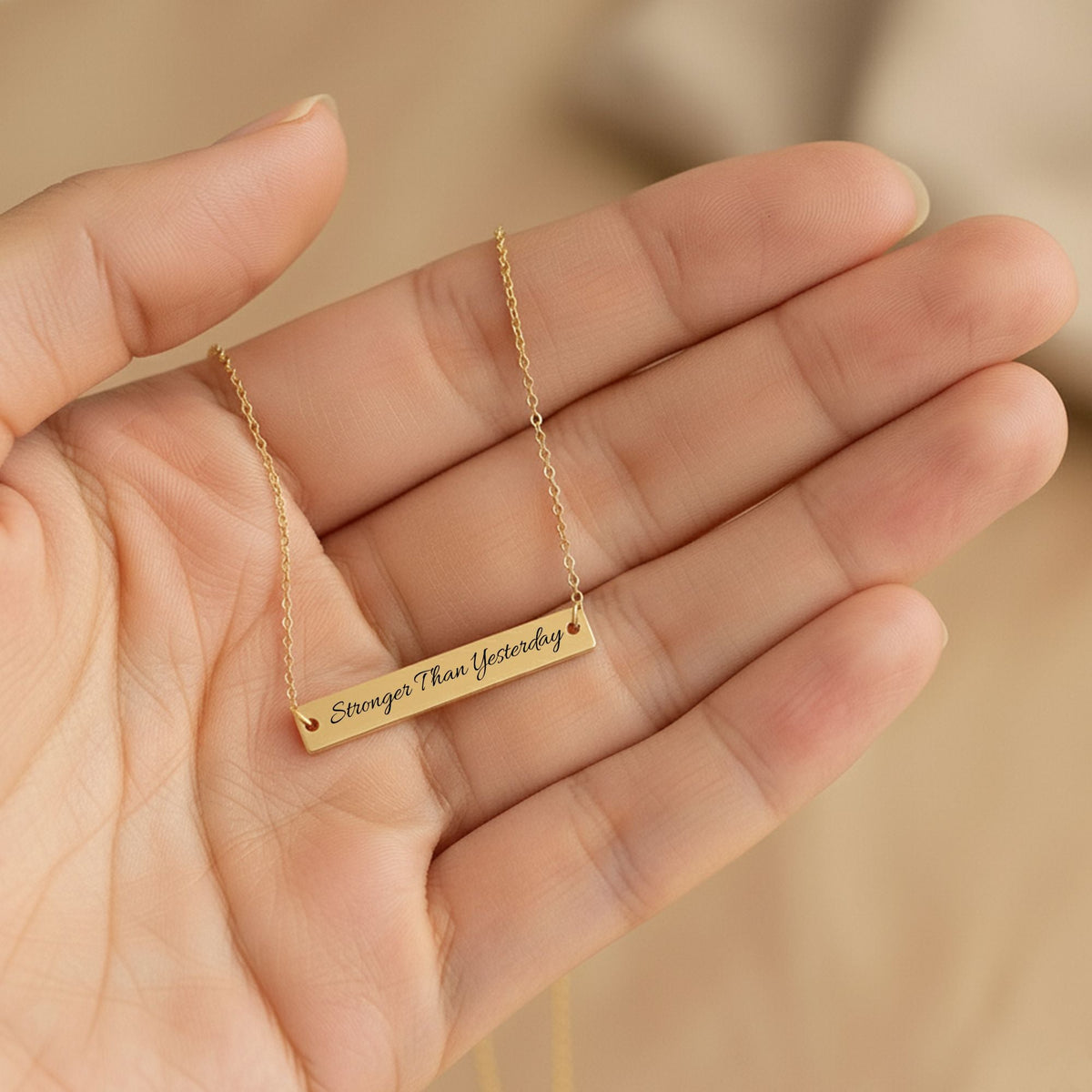 Stronger Than Yesterday — Engraved Bar Necklace  Upload Your Own Design